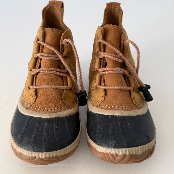 Sorel Womens Waterproof Duck Boots Size 6 Tan Leather & Rubber - Picture 2 of 9